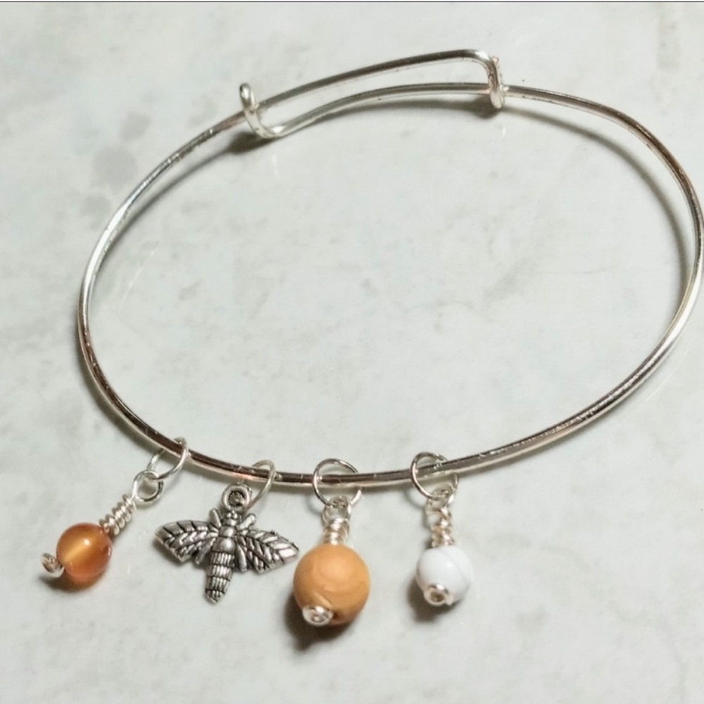 Silver Plated Handmade Bee Charm Citrine Gemstone Adjustable Oval Bracelet